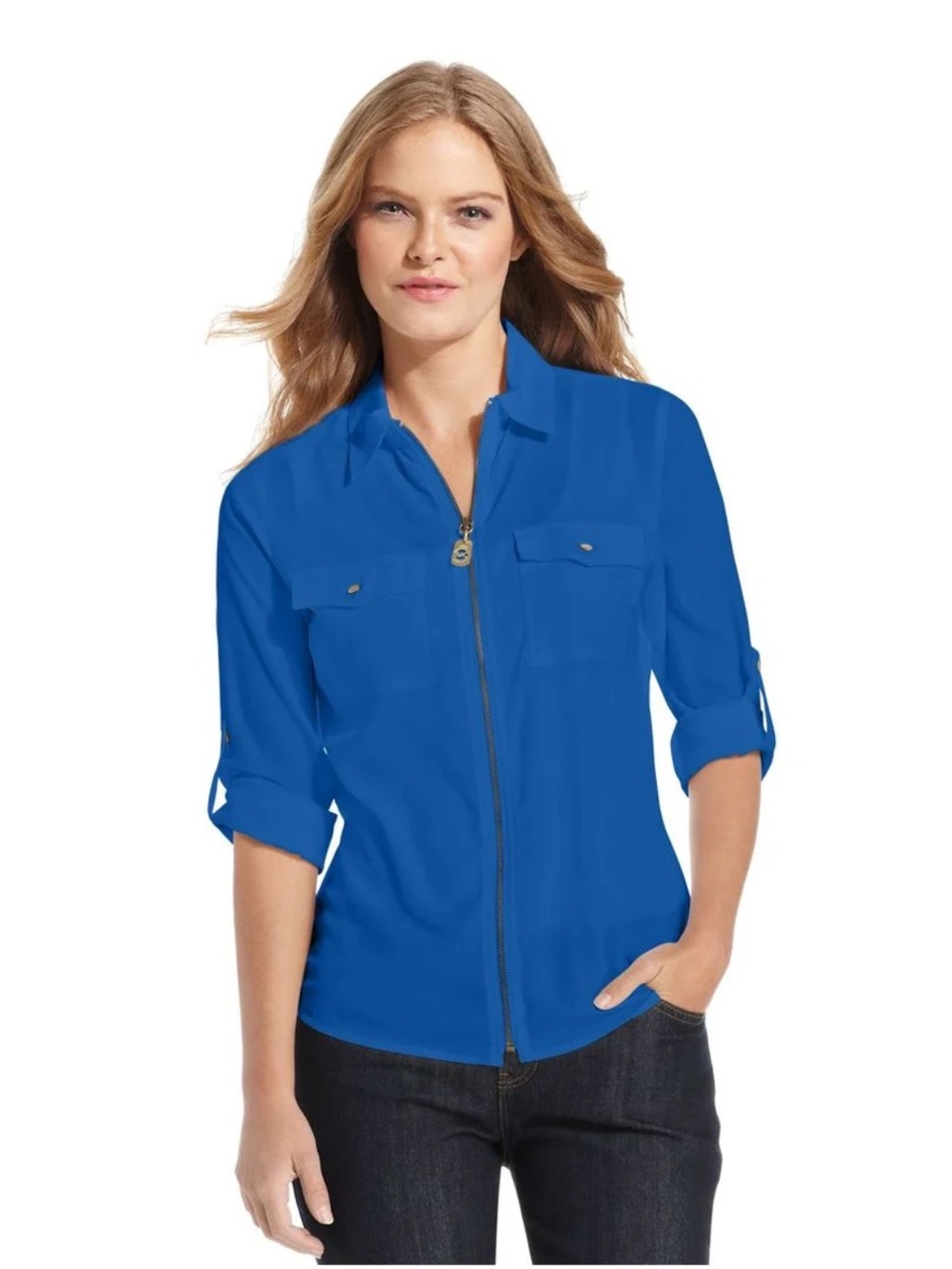 Michael Kors Navy Top with Gold Hardware